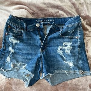 American Eagle Hi-Rise Shortie Super Stretch Ripped Jean Shorts Size 10
